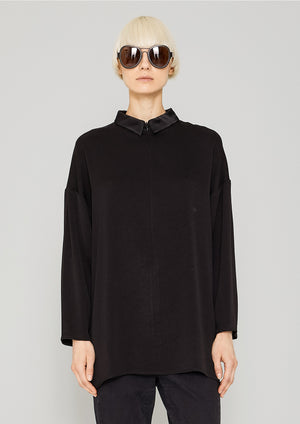 SHIRT COLLAR ZIP - HEAVY DRAPING black - BERENIK