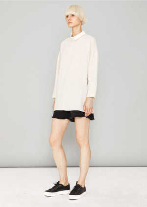 SHIRT COLLAR ZIP - SILKY STRETCH CREPE beige - BERENIK