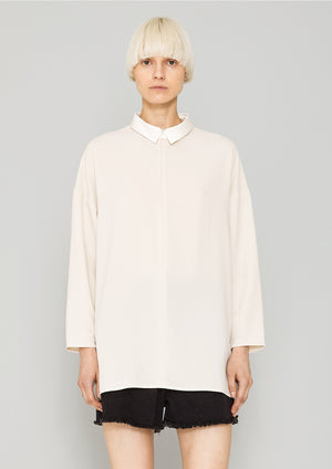 SHIRT COLLAR ZIP - SILKY STRETCH CREPE beige - BERENIK