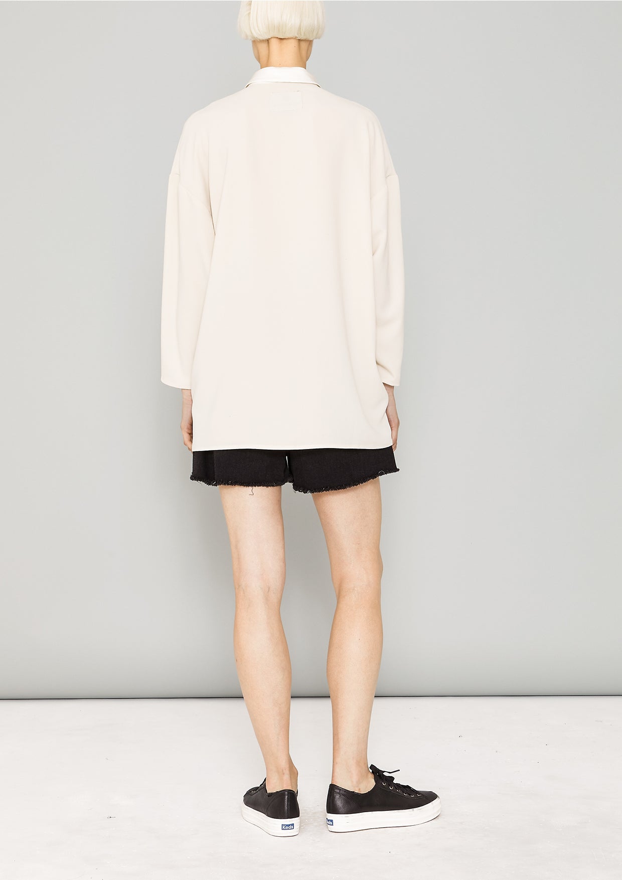 SHIRT COLLAR ZIP - SILKY STRETCH CREPE beige - BERENIK