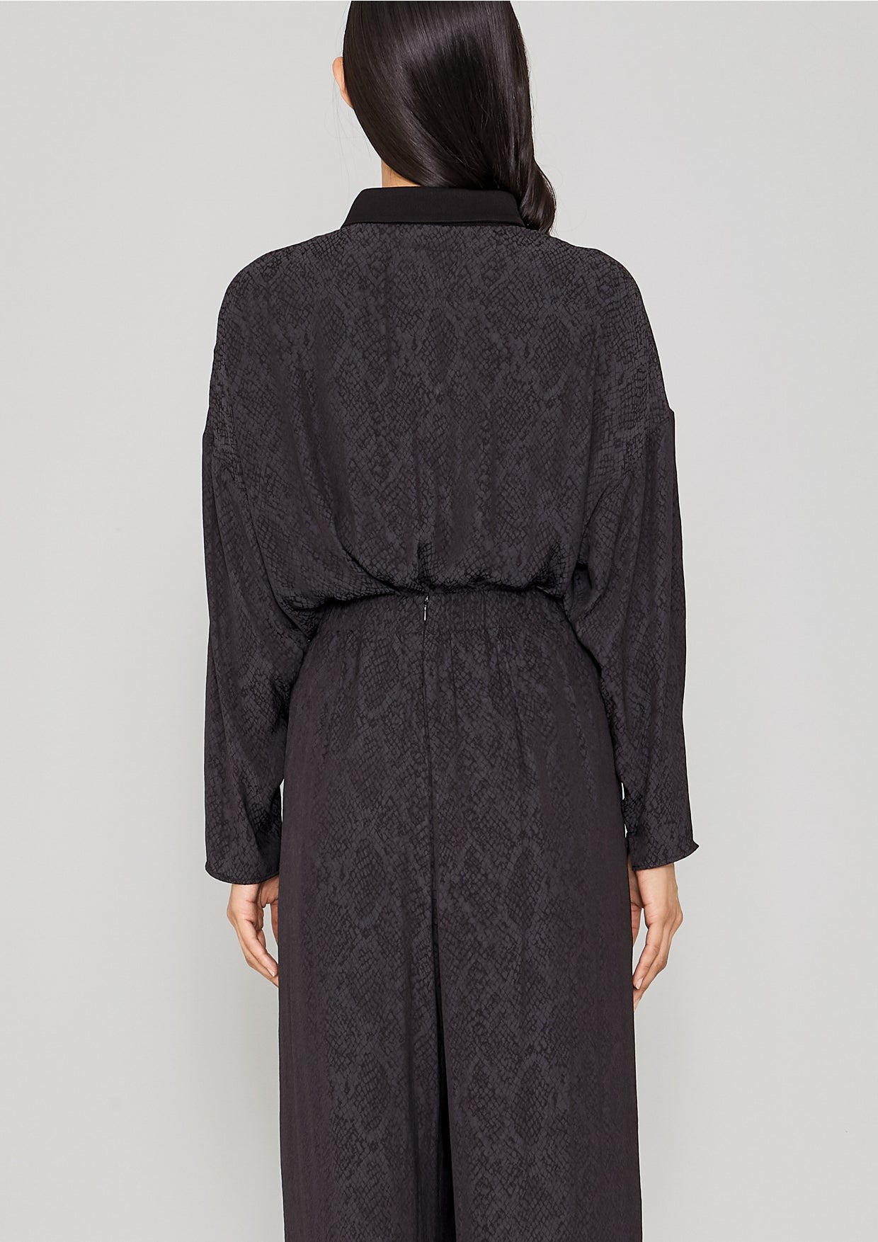 SHIRT COLLAR ZIP - JACQUARD SATIN black snake - BERENIK