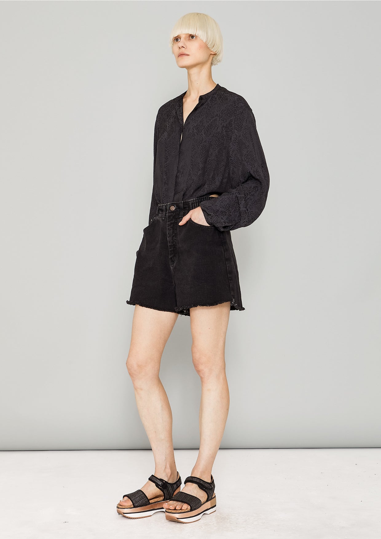 BLOUSE LONG SLEEVES - JACQUARD SATIN black snake - BERENIK