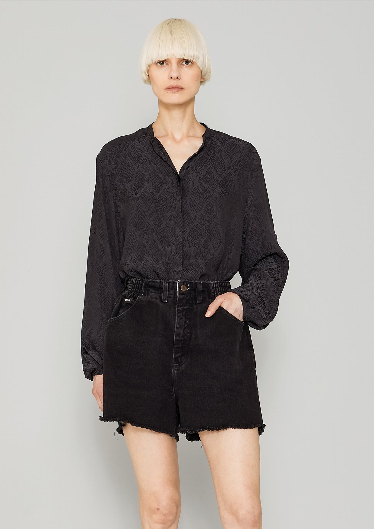 BLOUSE LONG SLEEVES - JACQUARD SATIN black snake - BERENIK
