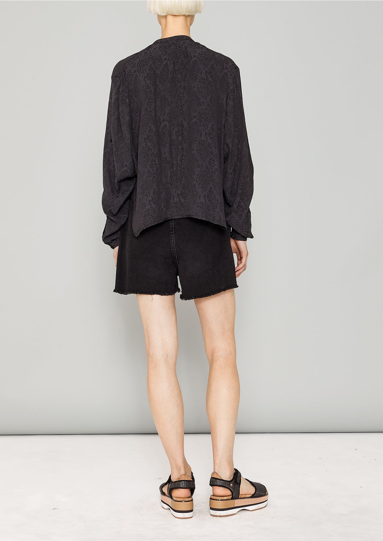 BLOUSE LONG SLEEVES - JACQUARD SATIN black snake - BERENIK