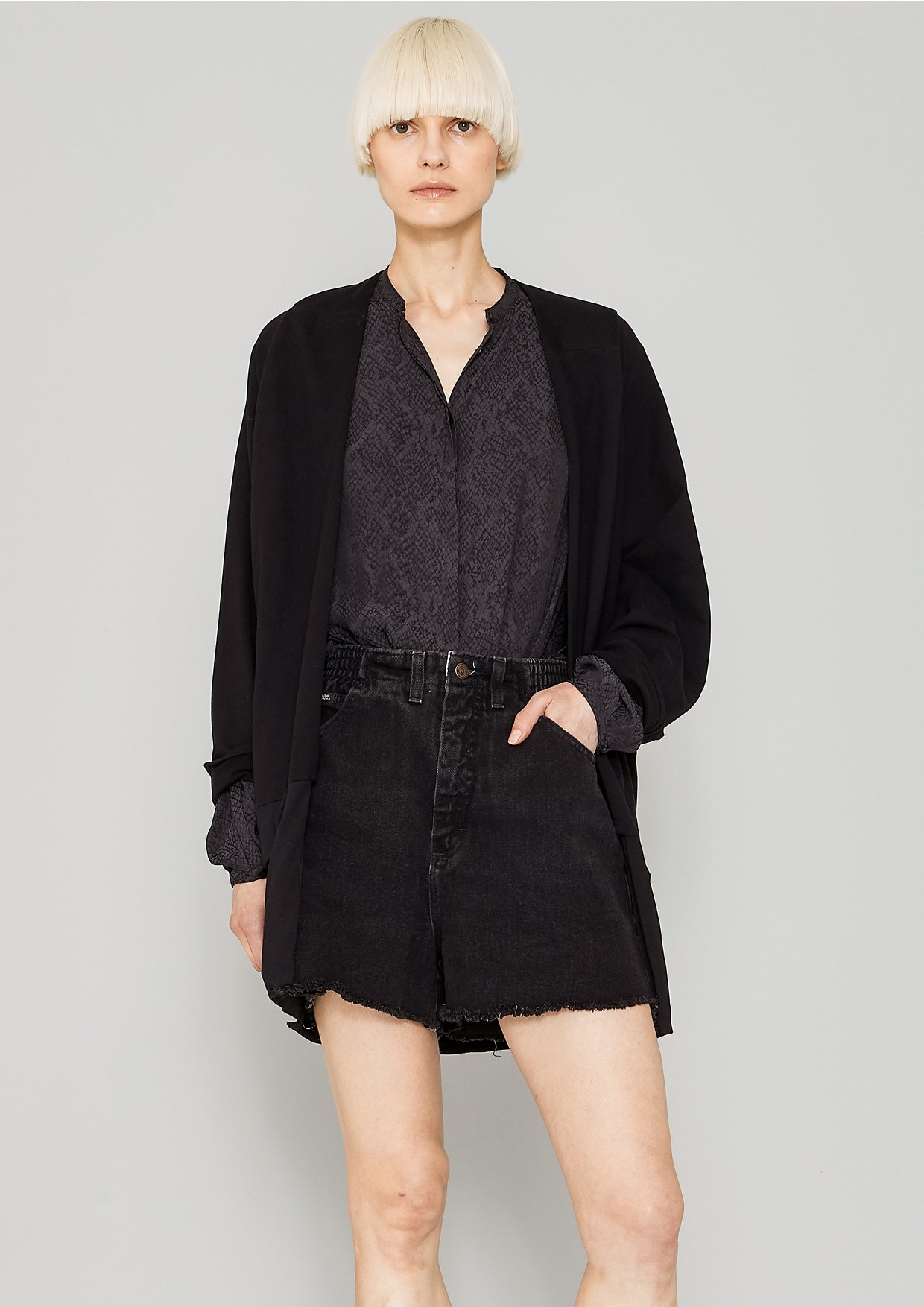 BLOUSE LONG SLEEVES - JACQUARD SATIN black snake - BERENIK