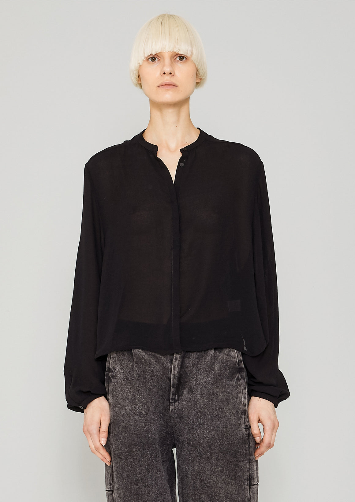 BLOUSE LONG SLEEVES - VINTAGE GEORGETTE black - BERENIK