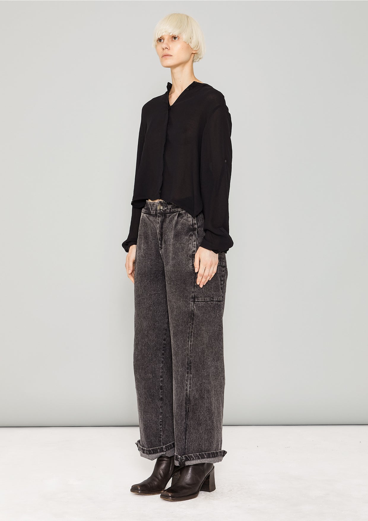 BLOUSE LONG SLEEVES - VINTAGE GEORGETTE black - BERENIK