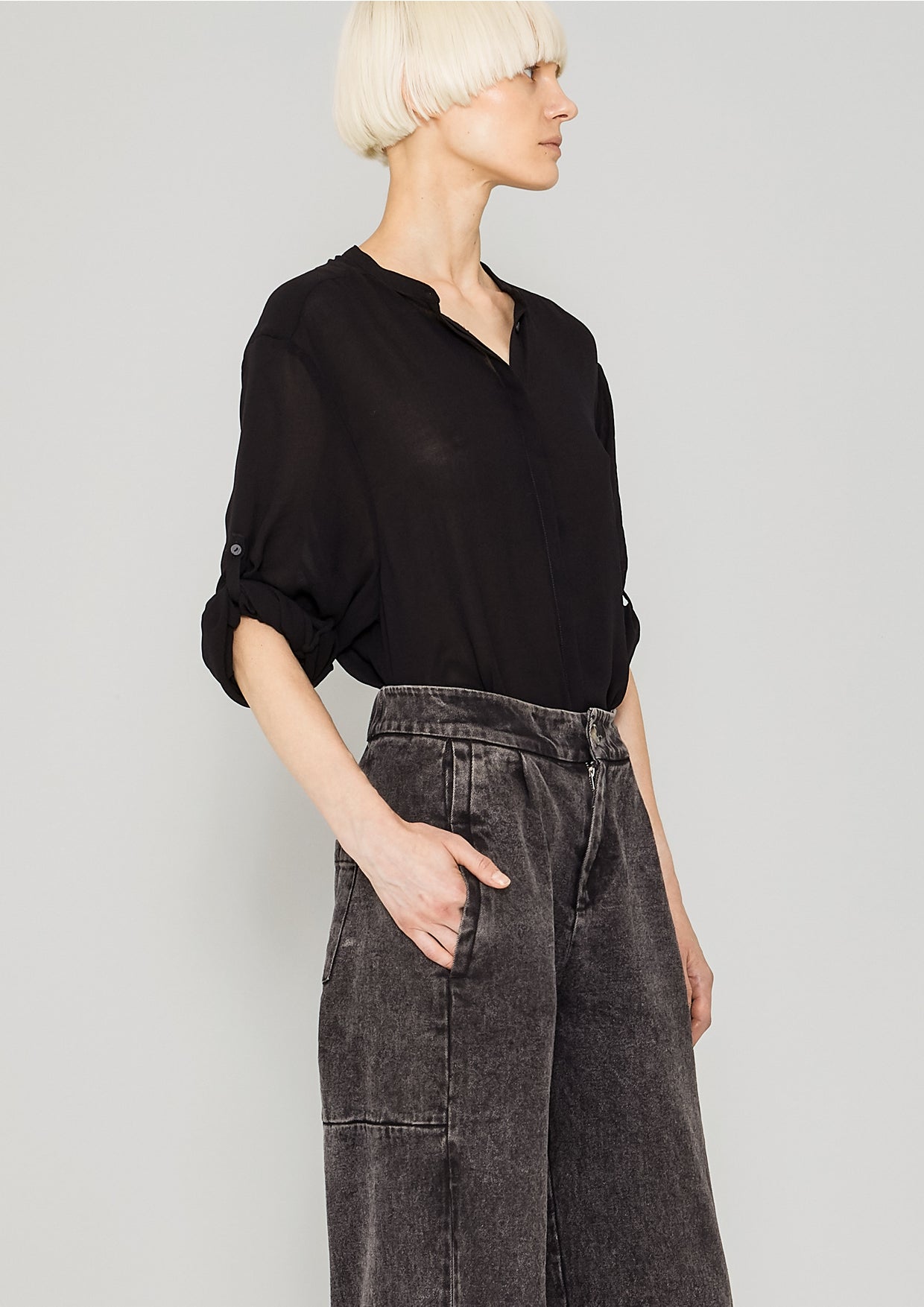 BLOUSE LONG SLEEVES - VINTAGE GEORGETTE black - BERENIK