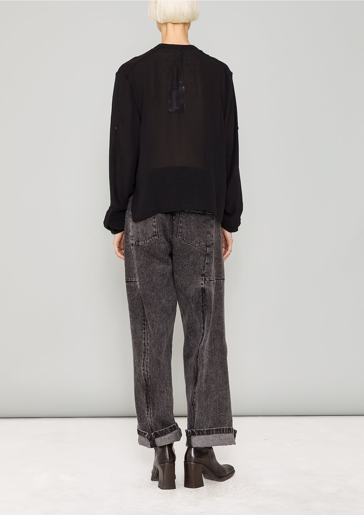 BLOUSE LONG SLEEVES - VINTAGE GEORGETTE black - BERENIK