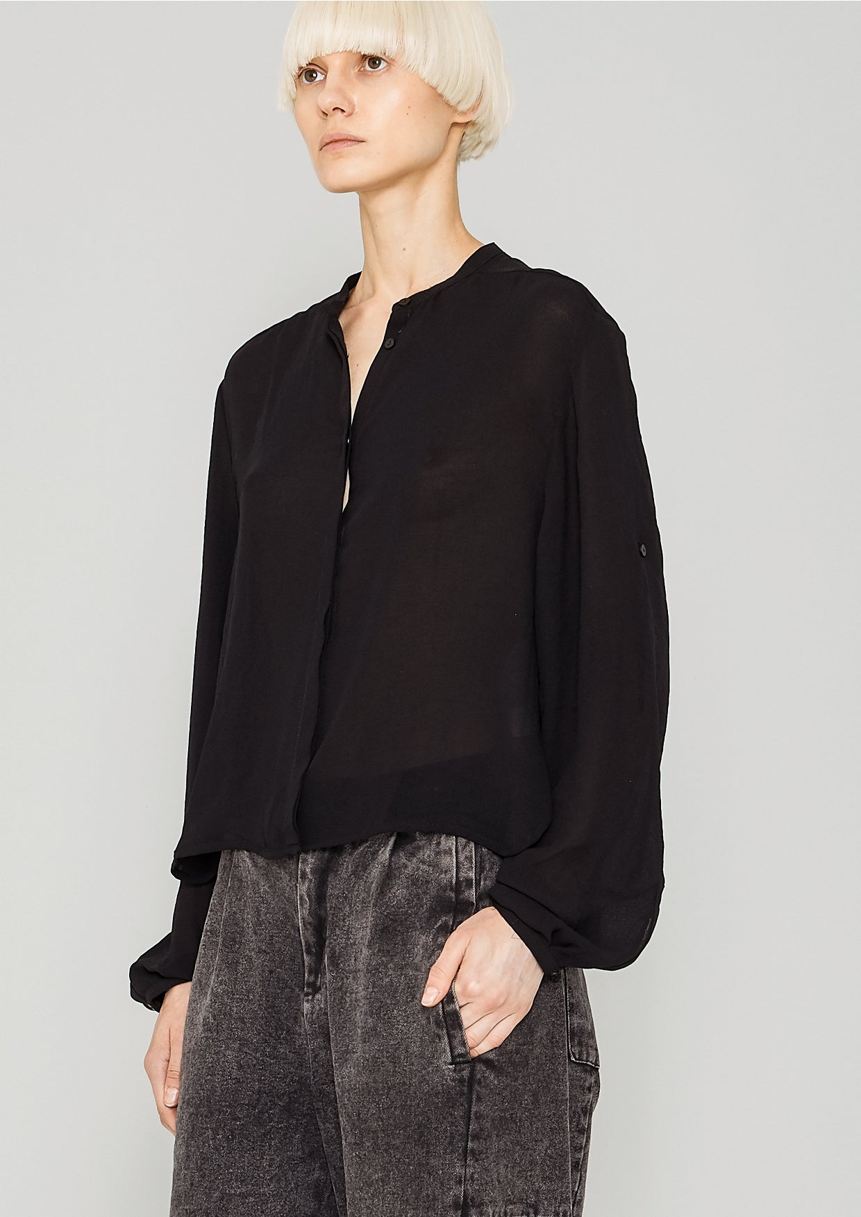 BLOUSE LONG SLEEVES - VINTAGE GEORGETTE black - BERENIK