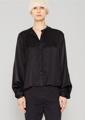 BLOUSE LONG SLEEVES - SILKY RAYON SATIN black - BERENIK