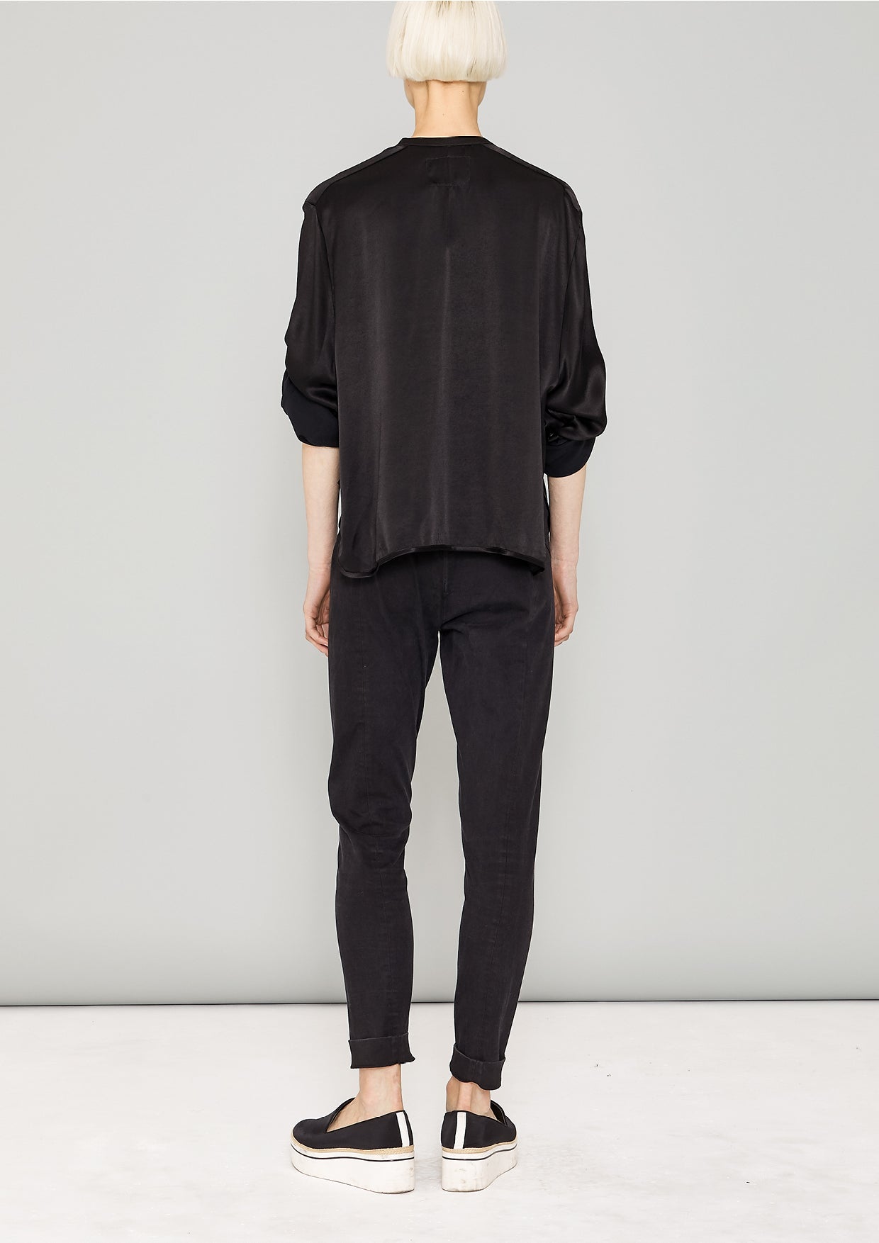 BLOUSE LONG SLEEVES - SILKY RAYON SATIN black - BERENIK