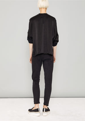 BLOUSE LONG SLEEVES - SILKY RAYON SATIN black - BERENIK