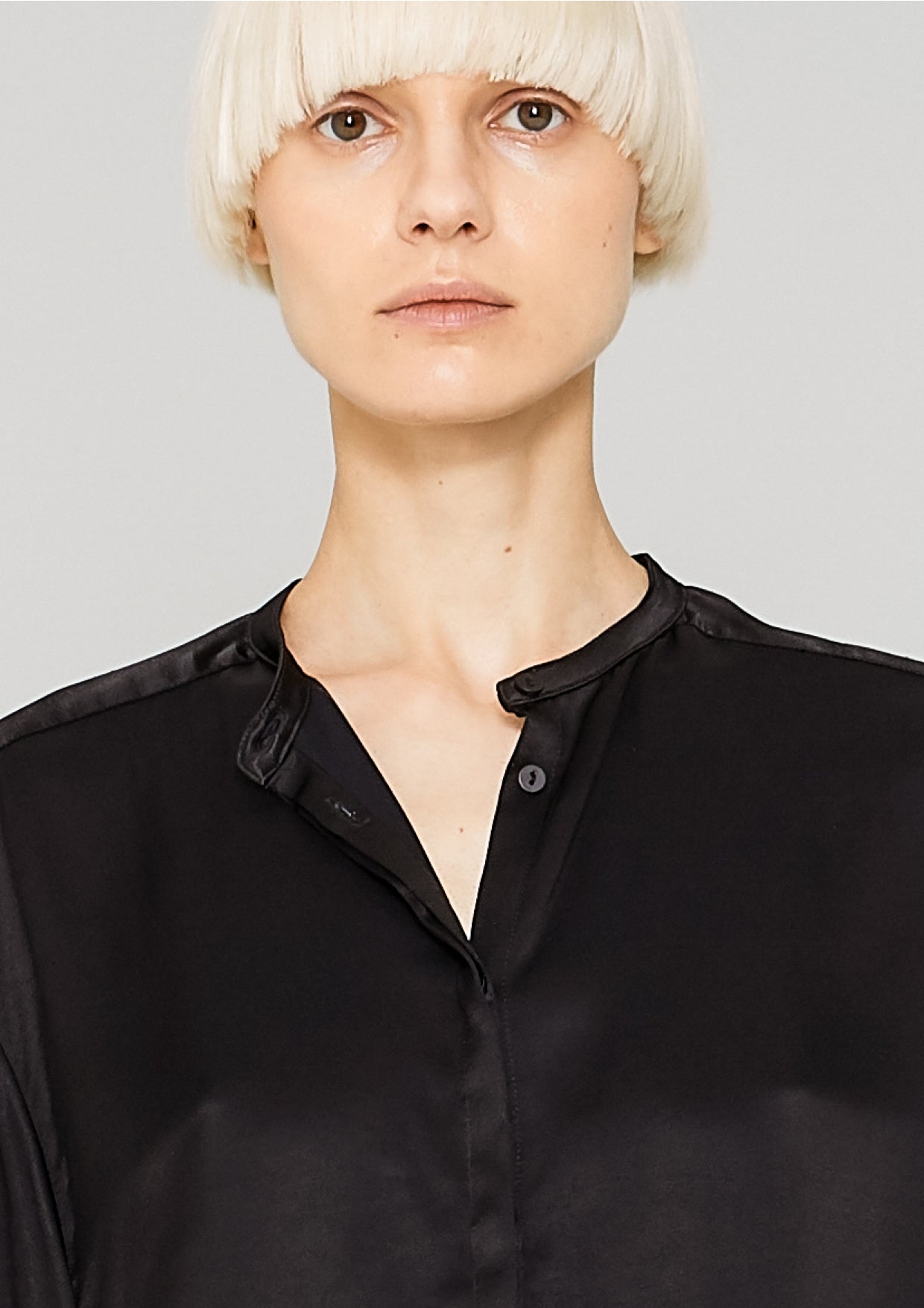 BLOUSE LONG SLEEVES - SILKY RAYON SATIN black - BERENIK