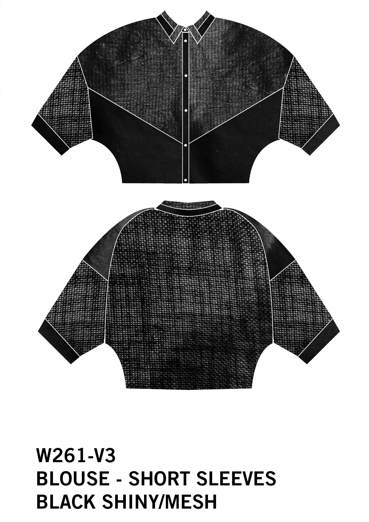 BLOUSE SHORT SLEEVES - SHINY/MESH black - BERENIK