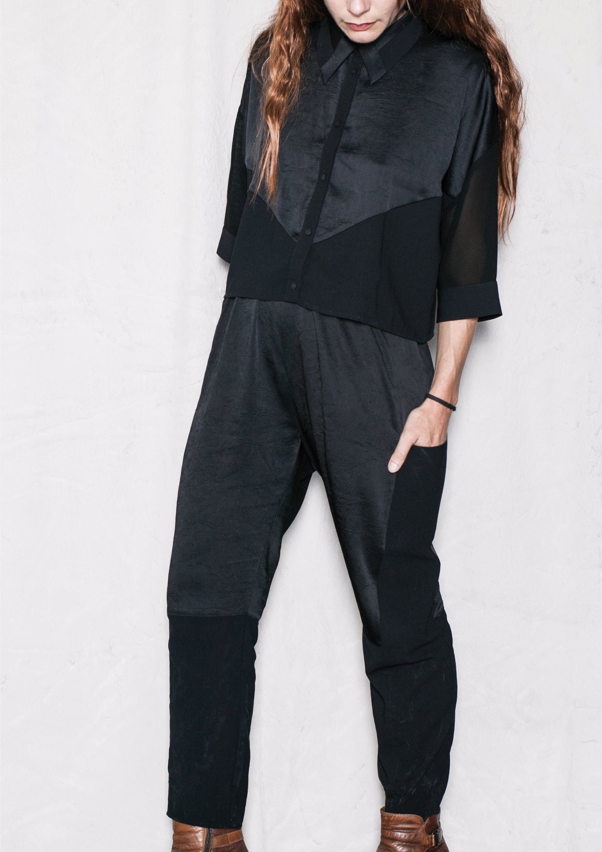 PANTS LOOSE ELASTIC - BLACK shiny - BERENIK