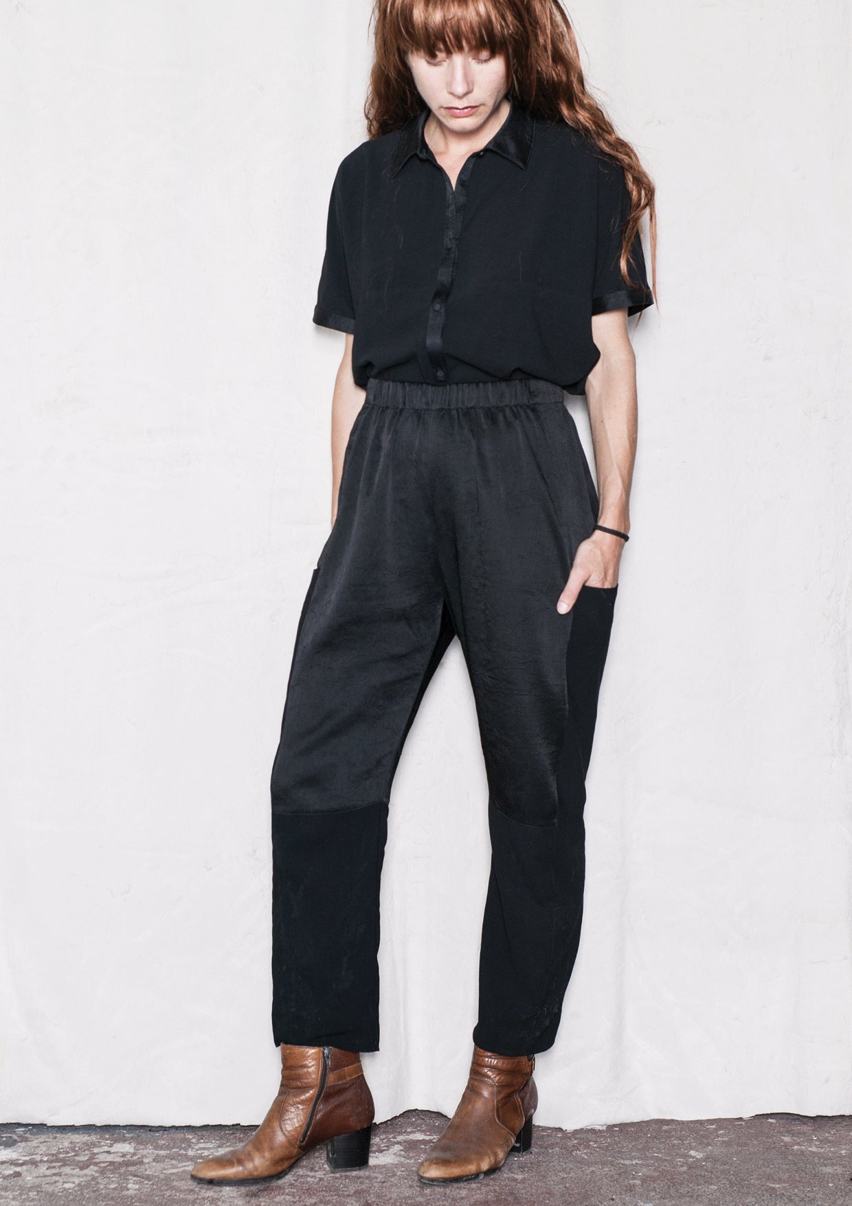 PANTS LOOSE ELASTIC - BLACK shiny - BERENIK