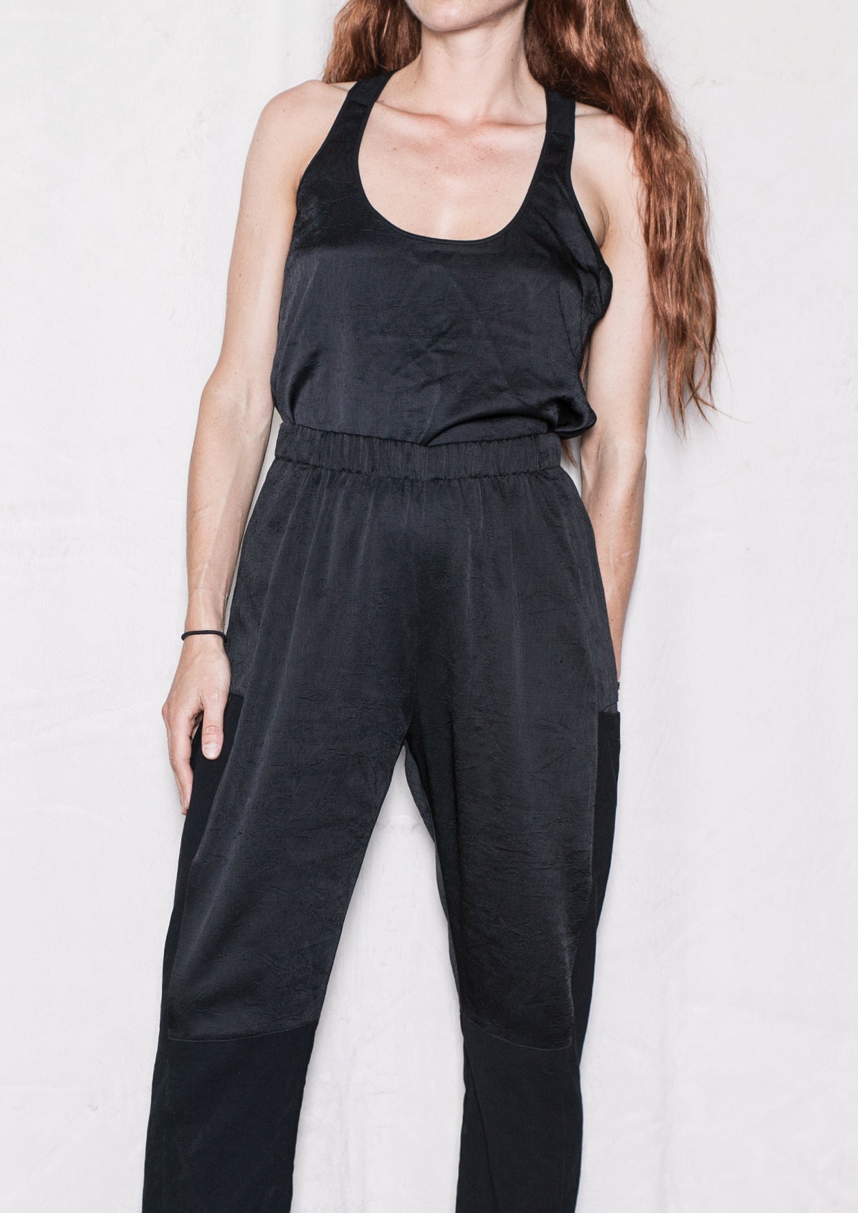 PANTS LOOSE ELASTIC - BLACK shiny - BERENIK