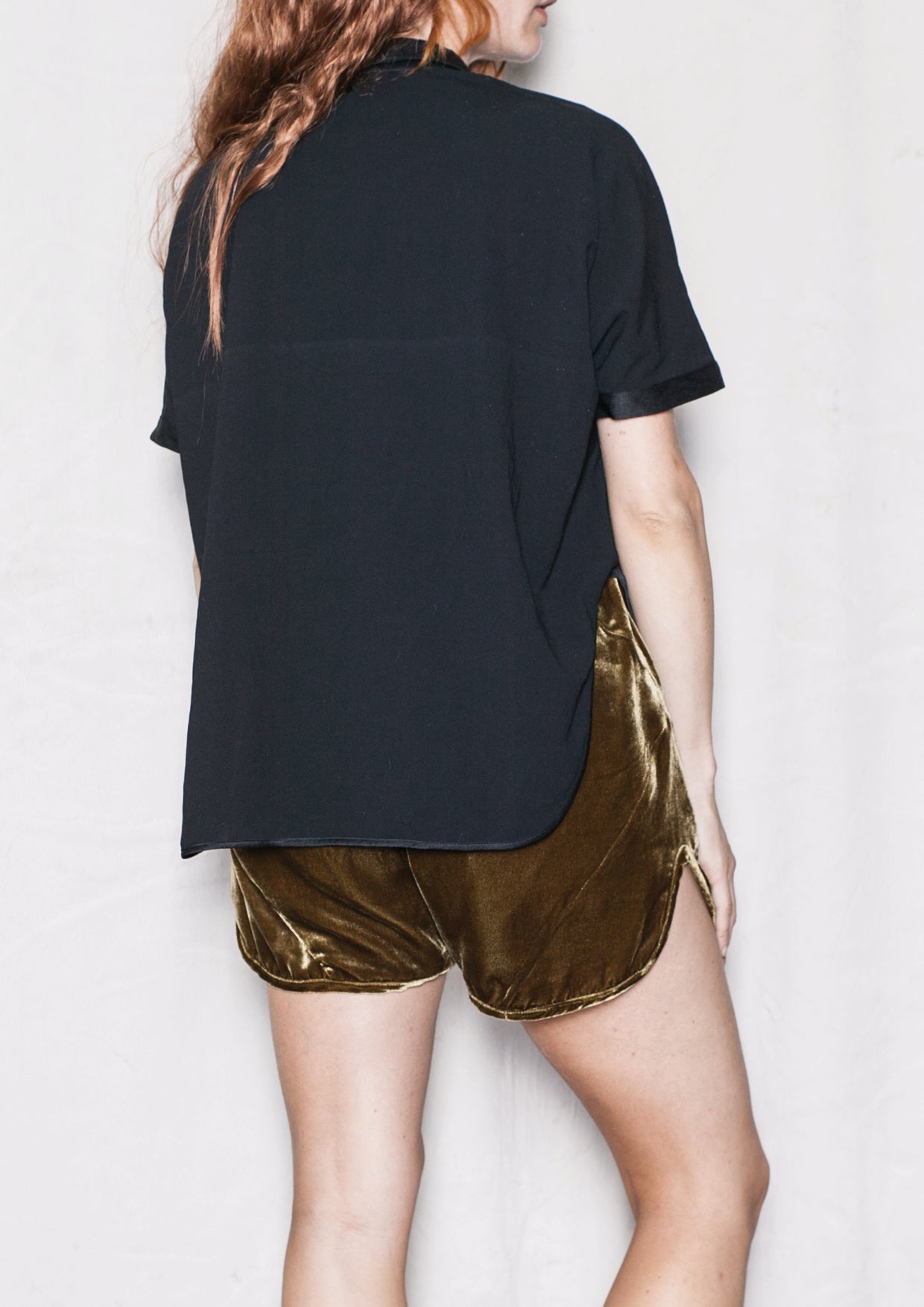 BLOUSE SHORT SLEEVES - THIN DRAPING black - BERENIK