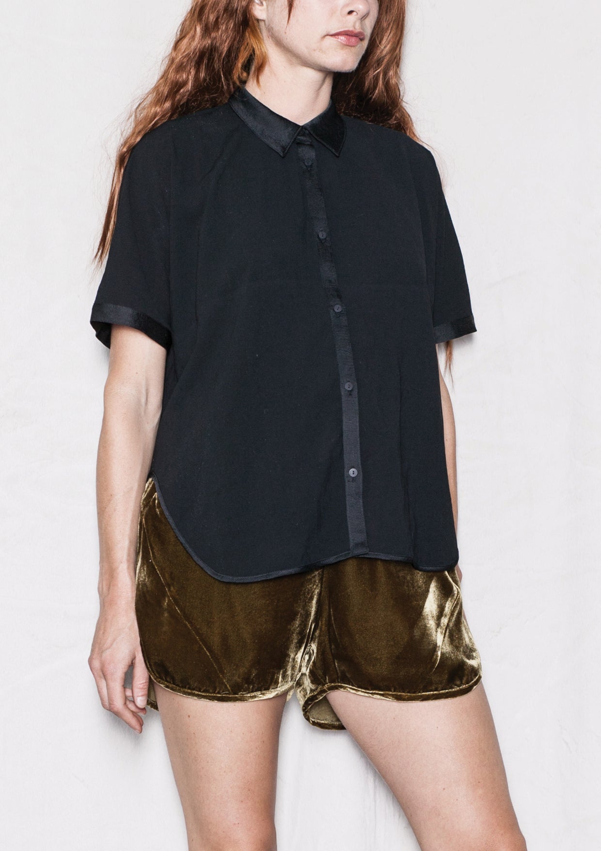 BLOUSE SHORT SLEEVES - THIN DRAPING black - BERENIK