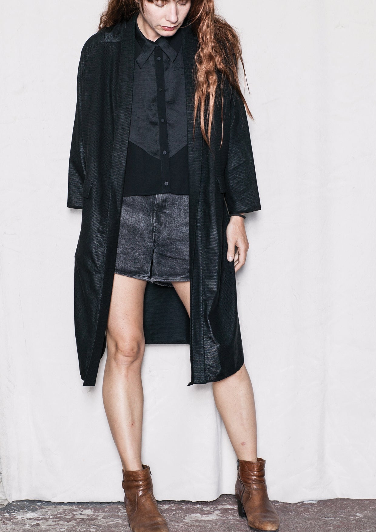 BLOUSE SHORT SLEEVES - SHINY/MESH black - BERENIK