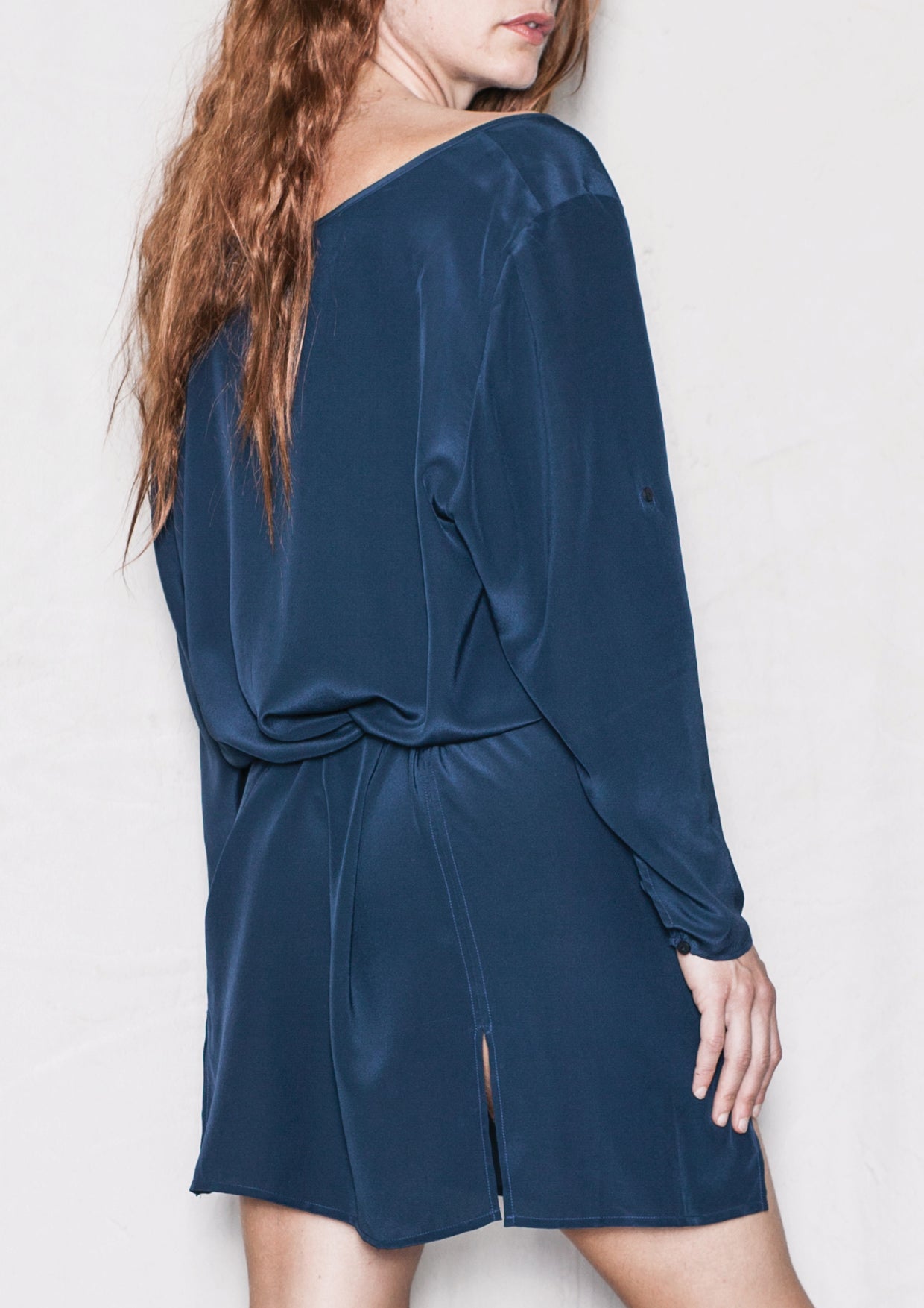 DRESS ROLLUP SLEEVES - SILK dark blue - BERENIK