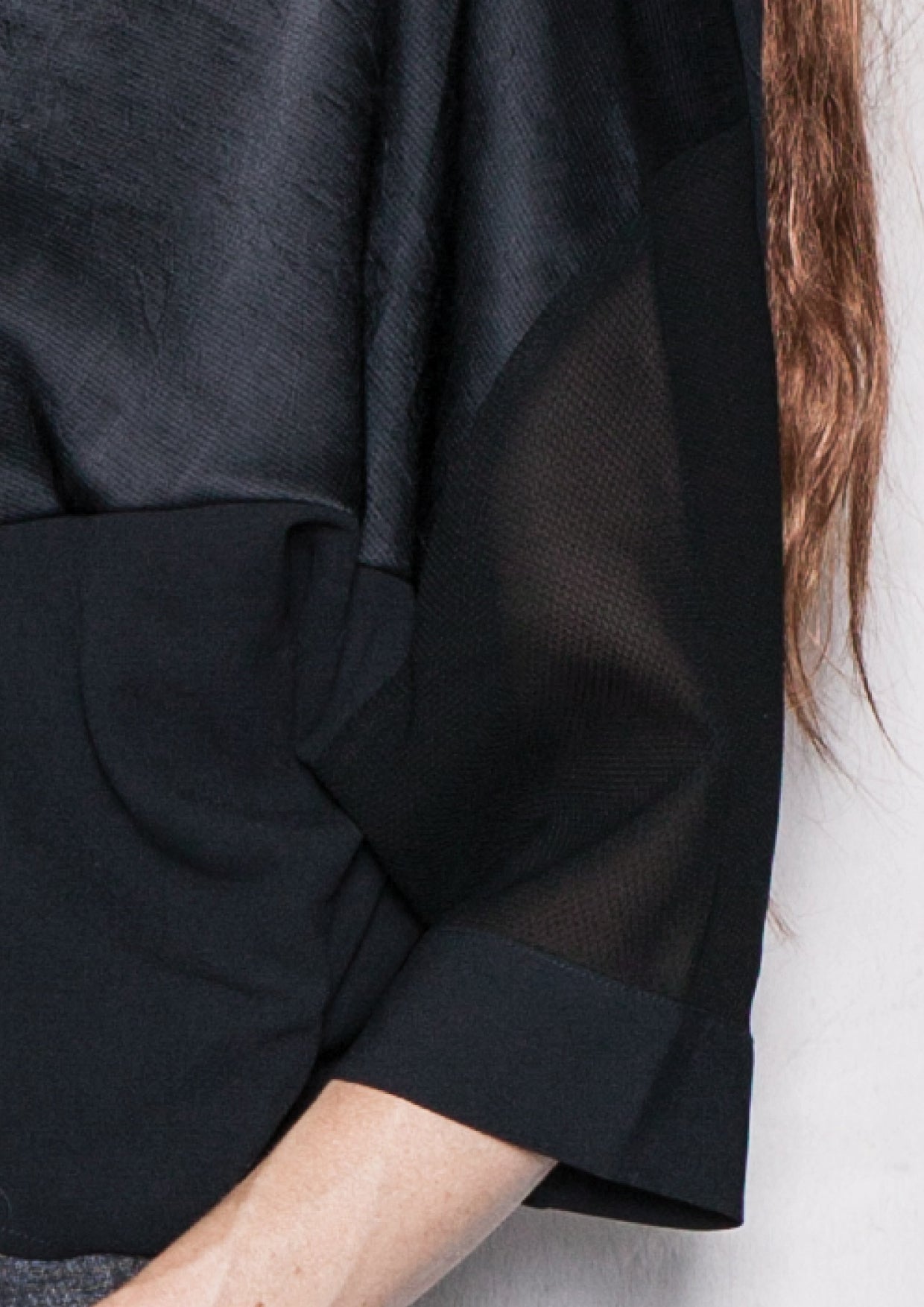 BLOUSE SHORT SLEEVES - SHINY/MESH black - BERENIK