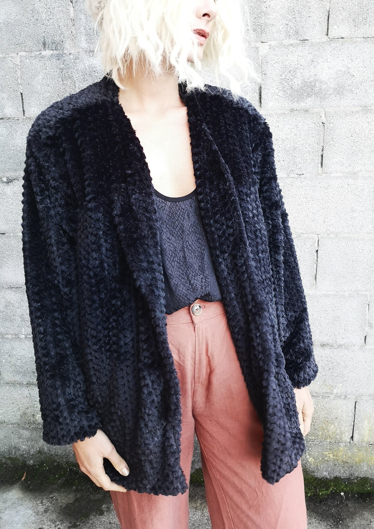 CARDIGAN - FAUX FUR black - BERENIK