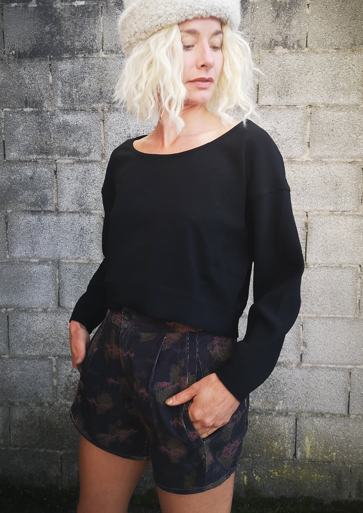 TOP LONG SLEEVES BLACK PLAIN ALL SEASON - VINTAGE CREPE black - BERENIK