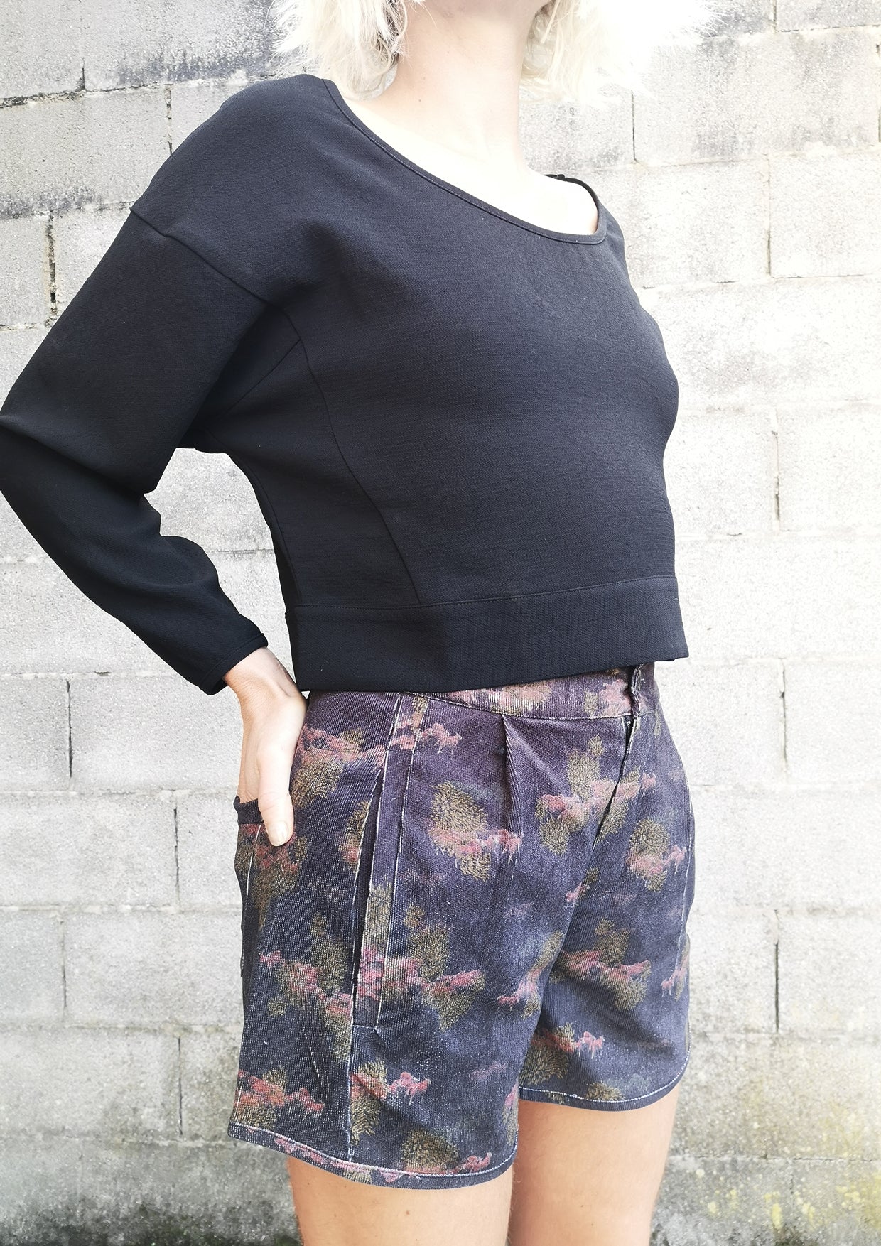 TOP LONG SLEEVES BLACK PLAIN ALL SEASON - VINTAGE CREPE black - BERENIK