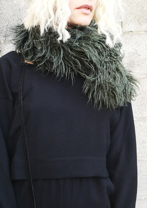 SCARF - FAUX FUR SHAGGY dark green - BERENIK
