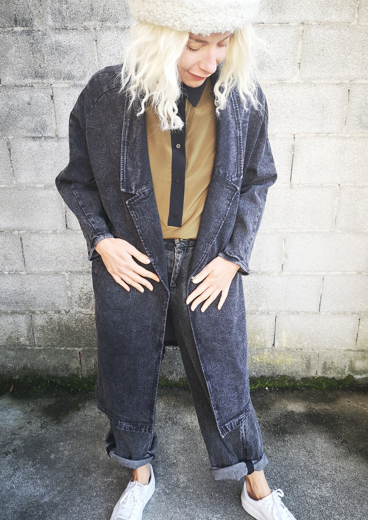 COAT LONG REVERS - DENIM washed black - BERENIK