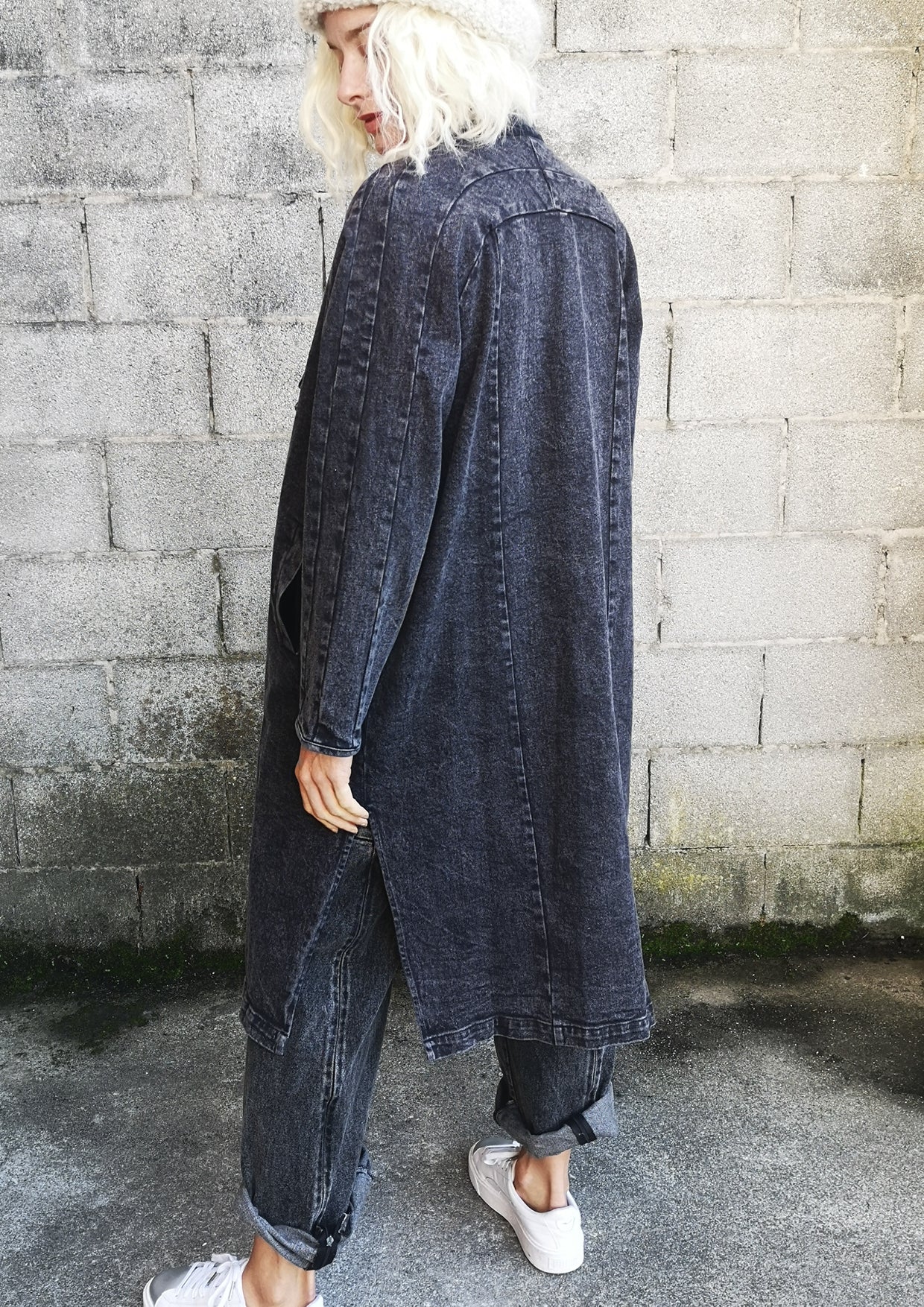 COAT LONG REVERS - DENIM washed black - BERENIK