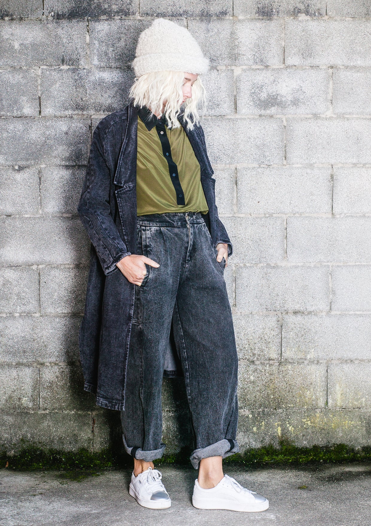 COAT LONG REVERS - DENIM washed black - BERENIK
