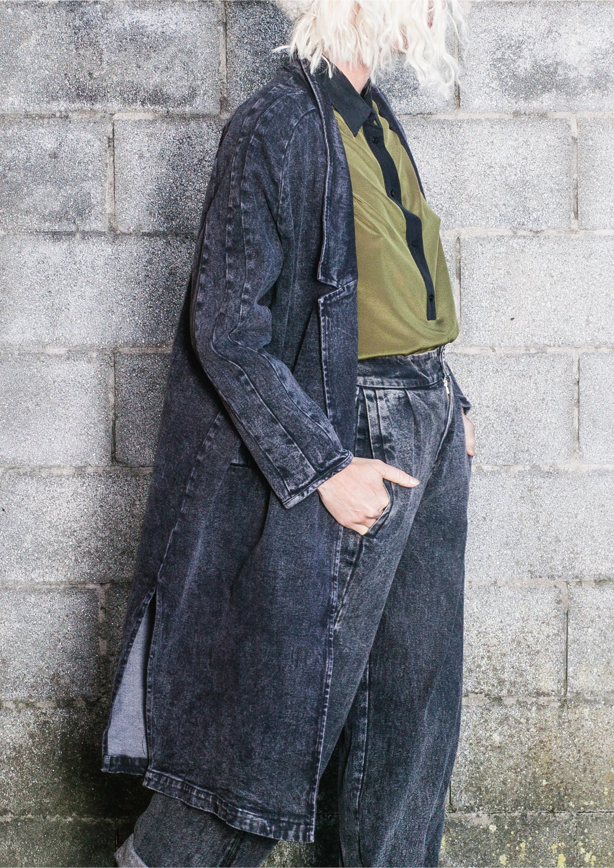 COAT LONG REVERS - DENIM washed black - BERENIK