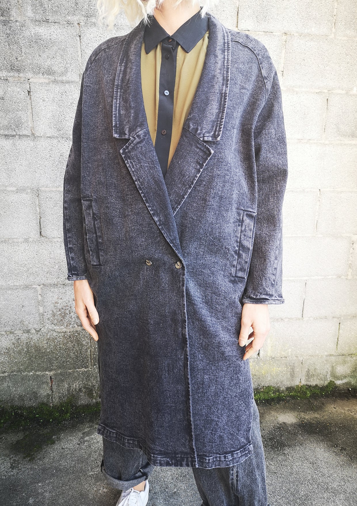 COAT LONG REVERS - DENIM washed black - BERENIK