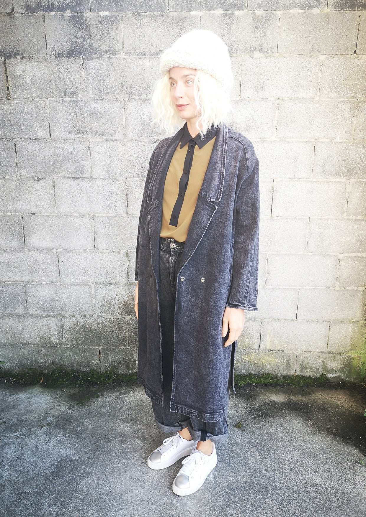 COAT LONG REVERS - DENIM washed black - BERENIK
