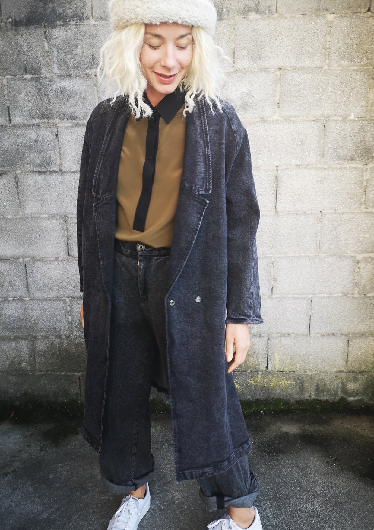 COAT LONG REVERS - DENIM washed black - BERENIK