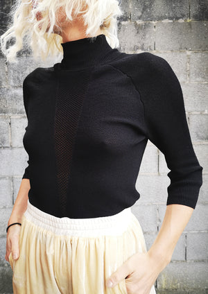 WINTER SHIRT TURTLENECK STRETCH - KNIT TRANSPARENT black - BERENIK
