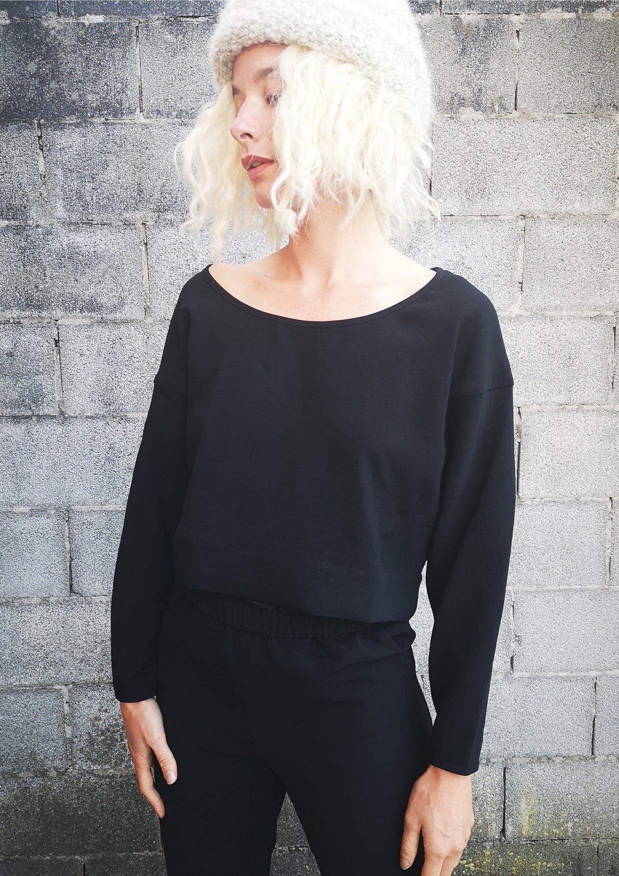 TOP LONG SLEEVES BLACK PLAIN ALL SEASON - VINTAGE CREPE black - BERENIK