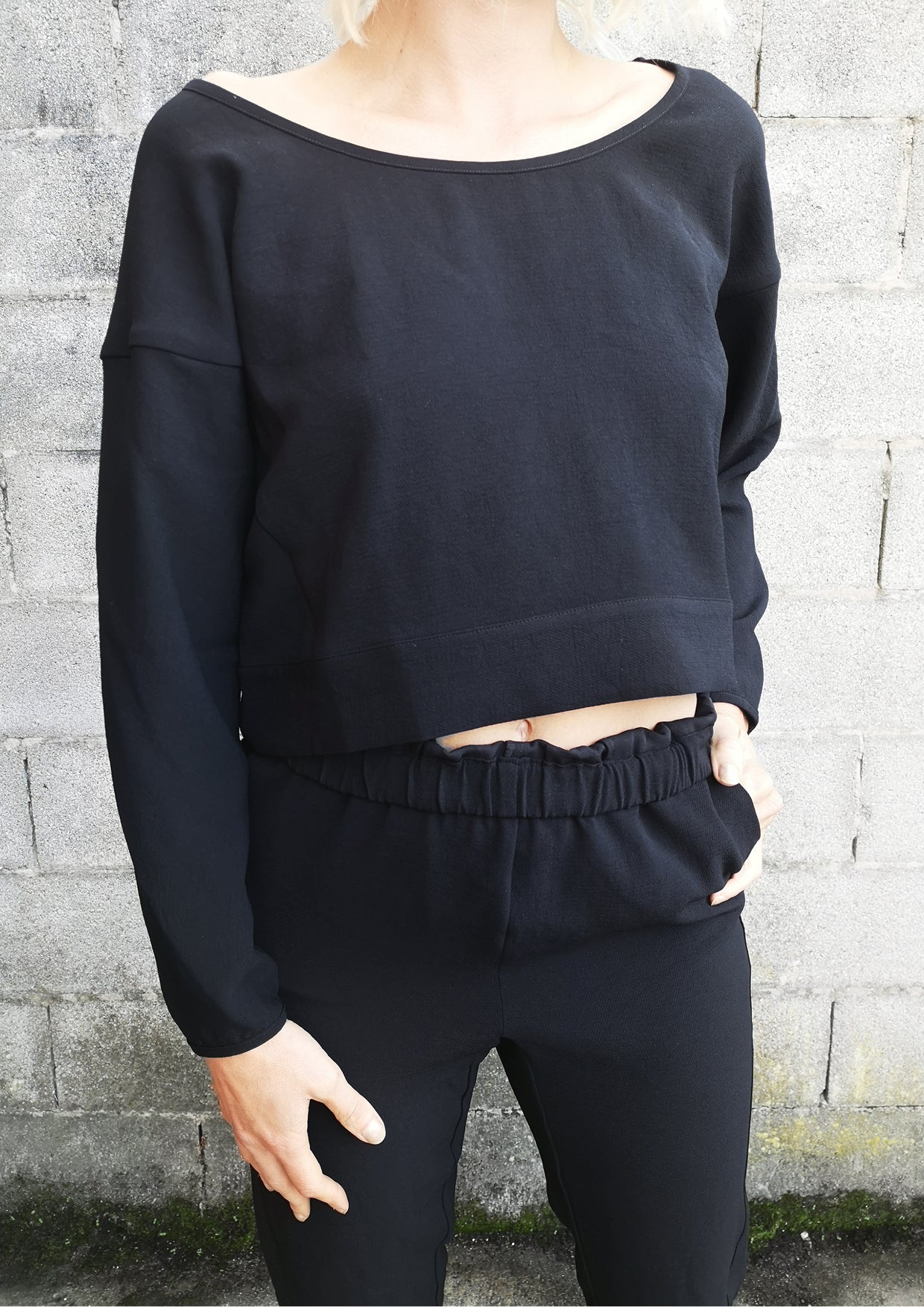 TOP LONG SLEEVES BLACK PLAIN ALL SEASON - VINTAGE CREPE black - BERENIK