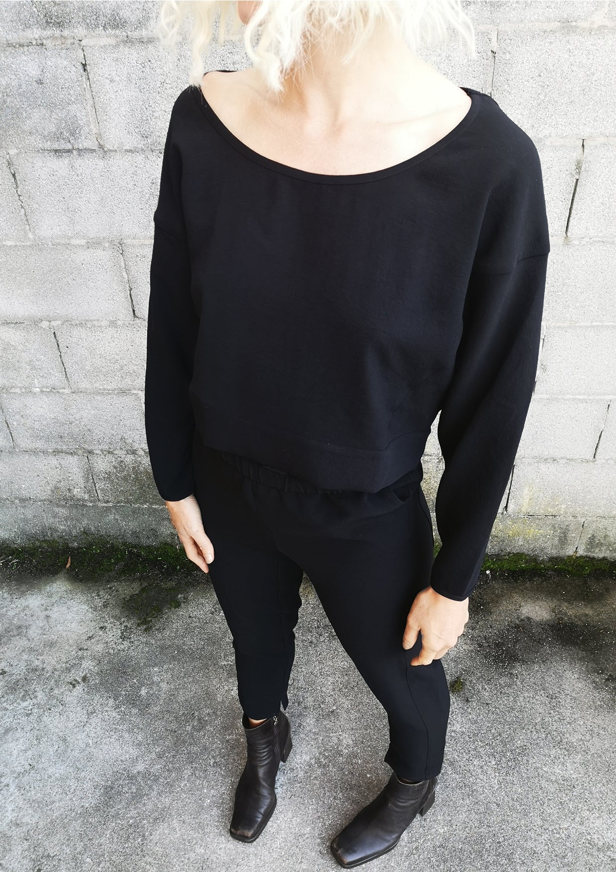 TOP LONG SLEEVES BLACK PLAIN ALL SEASON - VINTAGE CREPE black - BERENIK