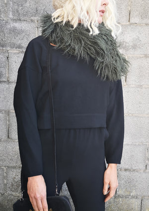 TOP LONG SLEEVES BLACK PLAIN ALL SEASON - VINTAGE CREPE black - BERENIK