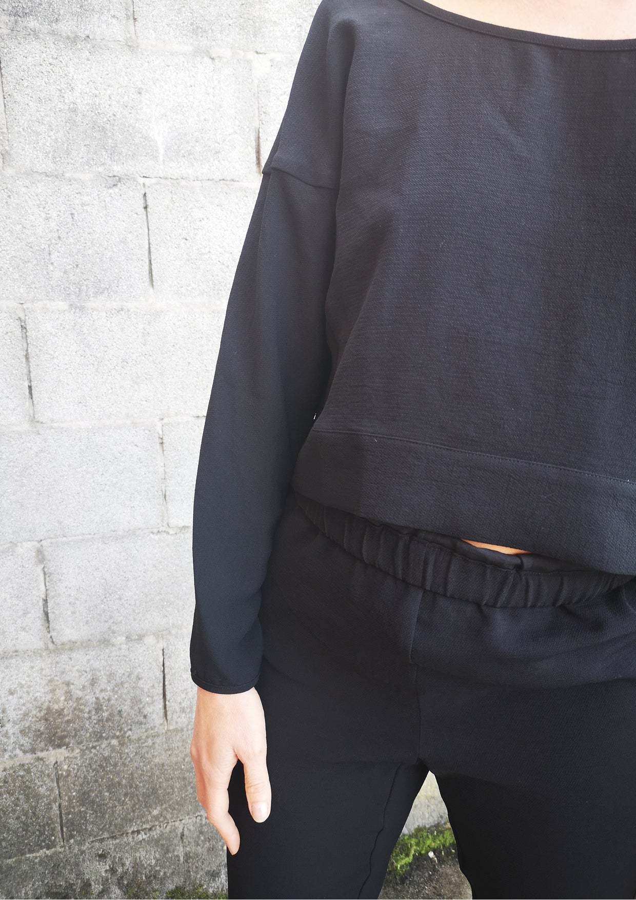 TOP LONG SLEEVES BLACK PLAIN ALL SEASON - VINTAGE CREPE black - BERENIK