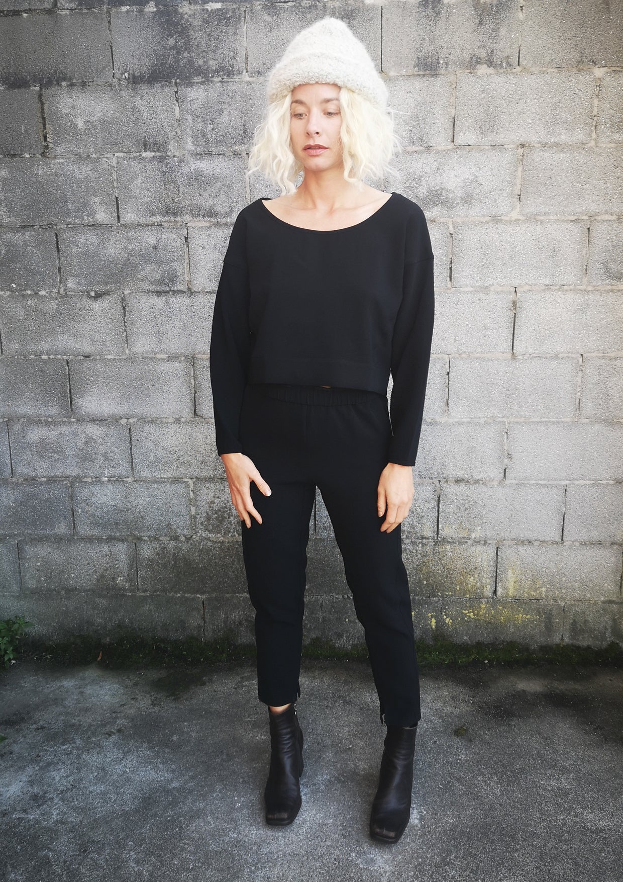 TOP LONG SLEEVES BLACK PLAIN ALL SEASON - VINTAGE CREPE black - BERENIK