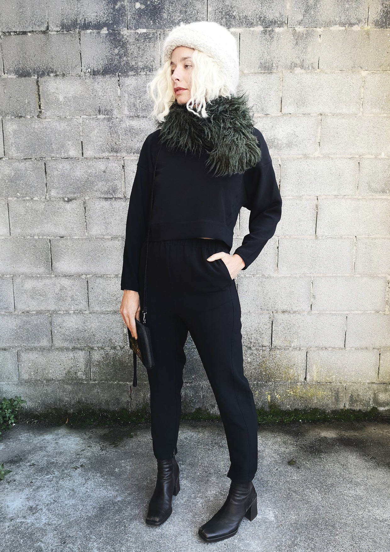 TOP LONG SLEEVES BLACK PLAIN ALL SEASON - VINTAGE CREPE black - BERENIK