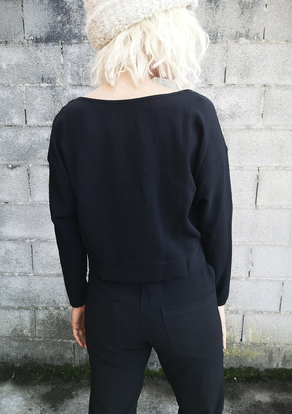 TOP LONG SLEEVES BLACK PLAIN ALL SEASON - VINTAGE CREPE black - BERENIK