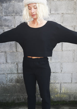 TOP LONG SLEEVES BLACK PLAIN ALL SEASON - VINTAGE CREPE black - BERENIK