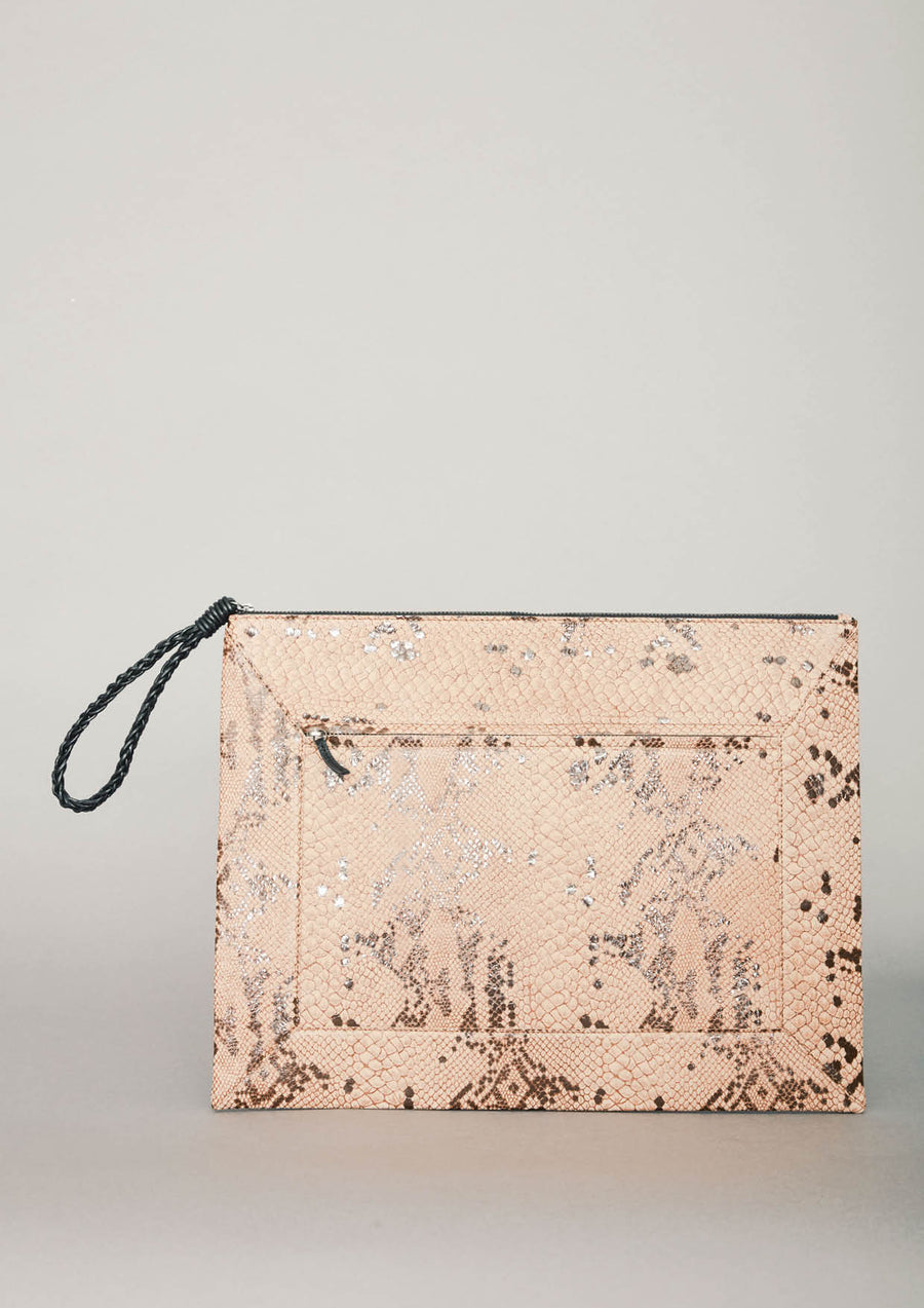 LAPTOP CASE - LEATHER printed snake beige/brown - BERENIK