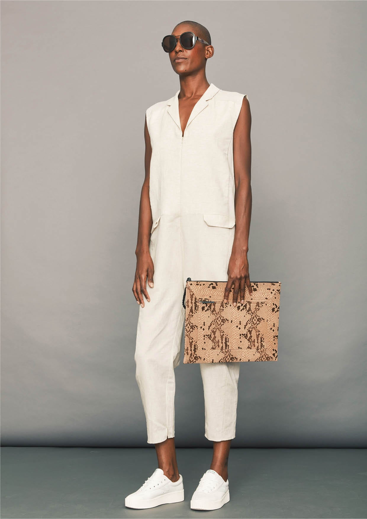 LAPTOP CASE - LEATHER printed snake beige/brown - BERENIK